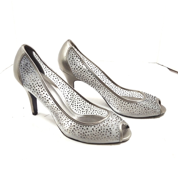 Papell studio silver mesh and Rhine stones puter high heels shoes Size: 9 - Picture 1 of 5